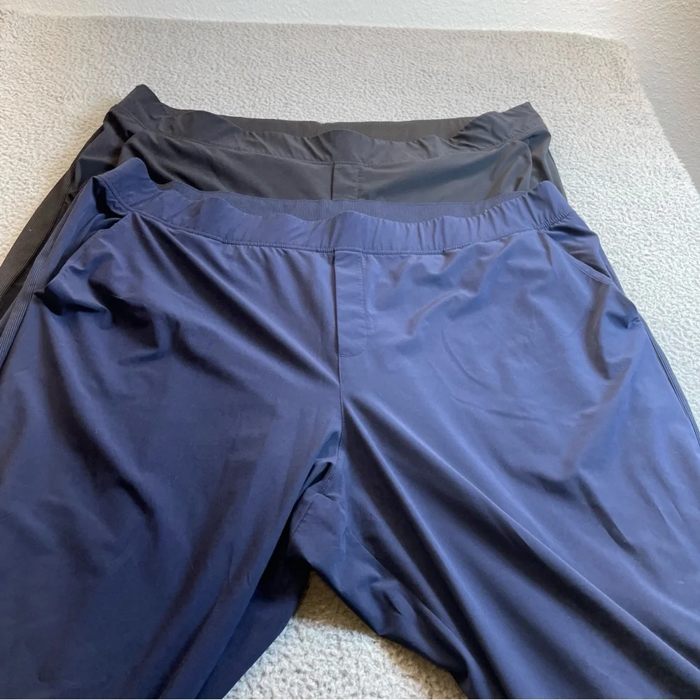 Athleta Brooklyn Ankle Pants 26 Black& Navy Blue Elastic Waist Pull On‎ set of 2